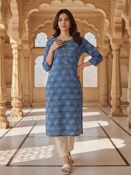 Rangita - Women Blue Rayon Printed Kurta