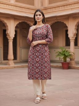 Rangita - Women Maroon Rayon Printed Kurta