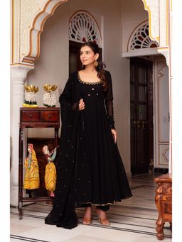Bhavini Paris - Urvashi Black Anarkali Kurta with Pant and Dupatta (Set of 3)