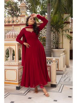 Bhavini Paris - Pavitra Maroon Anarkali Kurta with Pant and Dupatta (Set of 3)
