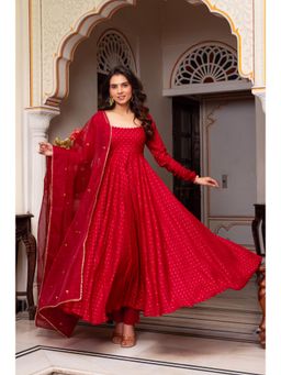 Bhavini Paris - Meheroom Red Anarkali Kurta with Pant and Dupatta (Set of 3)