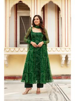 Bhavini Paris - Heena Green Anarkali Kurta with Pant and Dupatta (Set of 3)