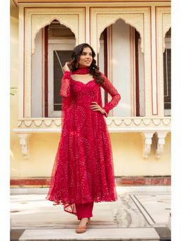 Bhavini Paris - Dhani Pink Anarkali Kurta with Pant and Dupatta (Set of 3)