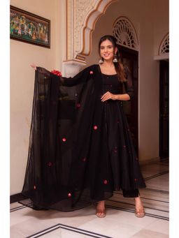 Bhavini Paris - Sharvari Black Anarkali Kurta with Pant and Dupatta (Set of 3)
