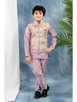 BT DEZINES - Boys Lavender Kurta with Pyjama and Embroidered Waistcoat (Set of 3)