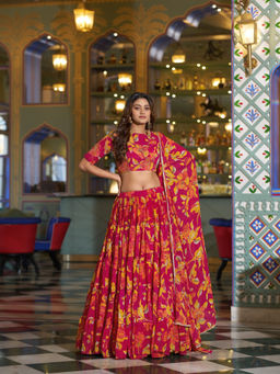 LooknBook Art - Women Pink Georgette Lace Work Stitched Lehenga and Unstitched Blouse with Dupatta