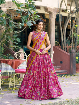 LooknBook Art - Women Pink Silk Lace Work Stitched Lehenga and Unstitched Blouse with Dupatta