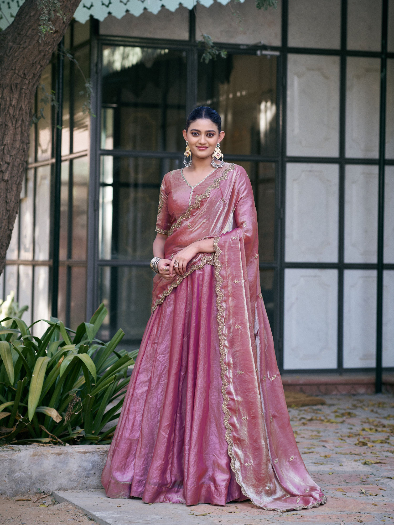 Women Pink Silk Embroidered Stitched Lehenga and Unstitched Blouse with Dupatta-image-34