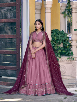LooknBook Art - Women Pink Georgette Gota Stitched Lehenga and Unstitched Blouse with Dupatta