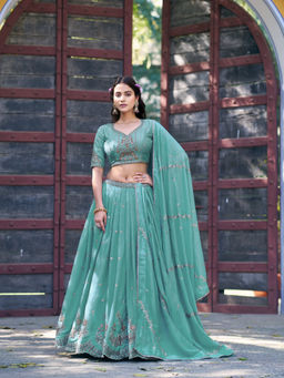 LooknBook Art - Women Blue Georgette Gota Stitched Lehenga and Unstitched Blouse with Dupatta