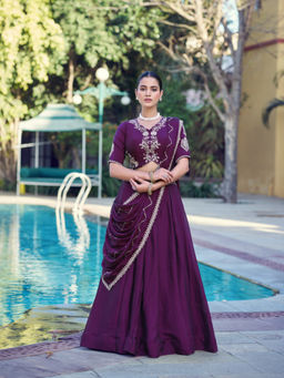 LooknBook Art - Women Purple Silk Zari Stitched Lehenga and Unstitched Blouse with Dupatta