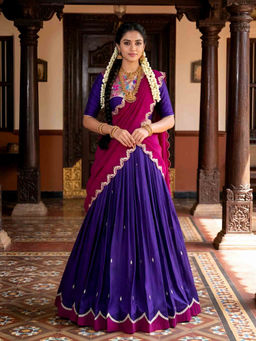 LooknBook Art - Purple Raw Silk Embroidered Stitched Lehenga and Unstitched Blouse with Dupatta