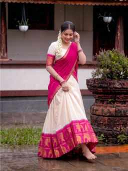 LooknBook Art - Women Pink Poly Silk Zari Stitched Lehenga and Unstitched Blouse with Dupatta