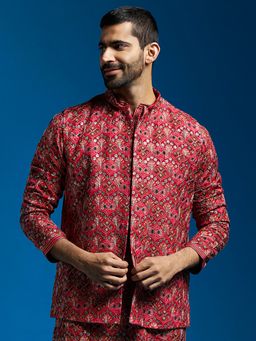 Vastramay - Men's Embroidered Red Nehru Jacket