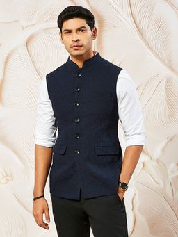 Vastramay - Men's Silk Blend Emboss Fabric Nehru Jacket