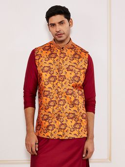 Vastramay - Men's Silk Blend Allover Printed Nehru Jacket