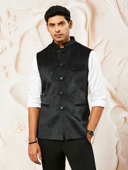 Vastramay - Men's Velvet Printed Nehru Jacket