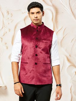 Vastramay - Men's Velvet Solid Nehru Jacket