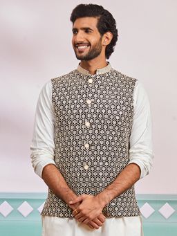 Vastramay - Black Embroidered Nehru Jacket