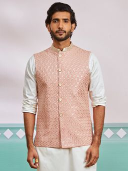 Vastramay - Peach Embroidered Nehru Jacket