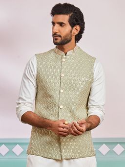 Vastramay - Green Embroidered Nehru Jacket