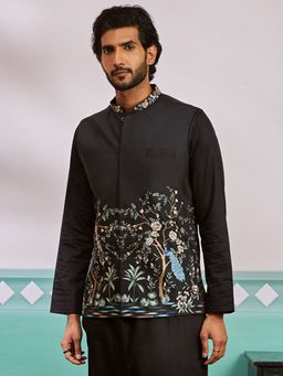 Vastramay - Black Floral Nehru Jacket