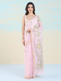 Navyasa By Liva - Women Pink Liva Floral Saree with Unstitched Blouse