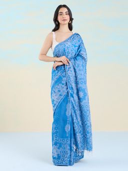 Navyasa By Liva - Women Blue Liva Woven Saree with Unstitched Blouse