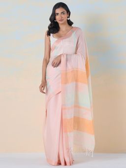 Navyasa By Liva - Women Pink Liva Stripes Saree with Unstitched Blouse