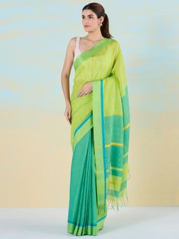 Navyasa By Liva - Women Green Liva Stripes Saree with Unstitched Blouse