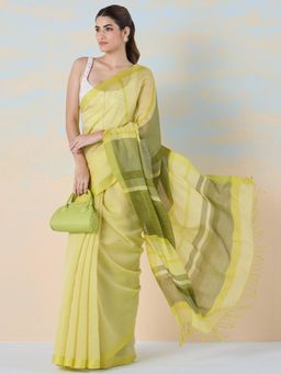 Navyasa By Liva - Women Green Liva Stripes Saree with Unstitched Blouse
