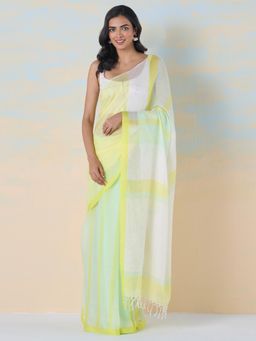 Navyasa By Liva - Women Green Liva Stripes Saree with Unstitched Blouse