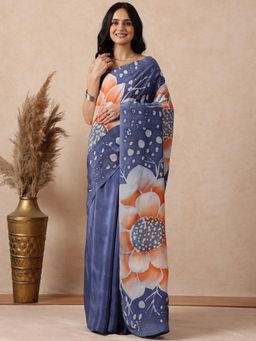 Navyasa By Liva - Women Grey Liva Floral Saree with Unstitched Blouse