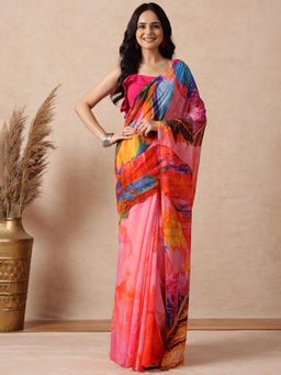 Navyasa By Liva - Women Pink Liva Abstract Saree with Unstitched Blouse