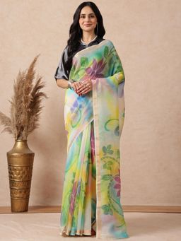 Navyasa By Liva - Women Multi-Color Liva Floral Saree with Unstitched Blouse