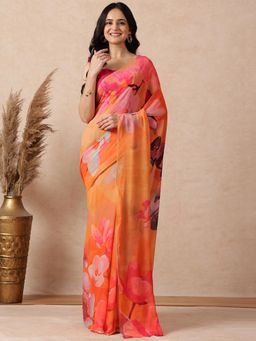 Navyasa By Liva - Women Peach Liva Floral Saree with Unstitched Blouse