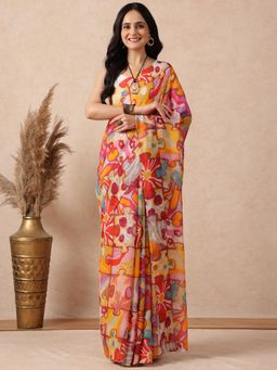Navyasa By Liva - Women Multi-Color Liva Geometric Saree with Unstitched Blouse