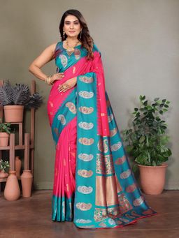 Elora - Women Pink Silk Paisley Saree with Unstitched Blouse