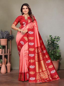 Elora - Women Pink Silk Paisley Saree with Unstitched Blouse