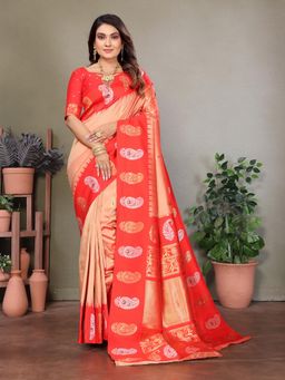 Elora - Women Peach Silk Paisley Saree with Unstitched Blouse