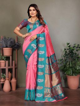 Elora - Women Pink Silk Paisley Saree with Unstitched Blouse