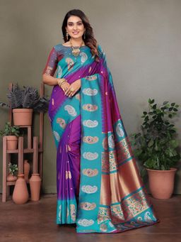 Elora - Women Purple Silk Paisley Saree with Unstitched Blouse