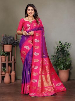 Elora - Women Purple Silk Paisley Saree with Unstitched Blouse