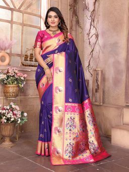 Elora - Women Purple Silk Woven Saree with Unstitched Blouse