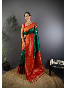 Elora - Women Green Silk Woven Saree with Unstitched Blouse
