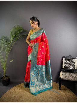 Elora - Women Pink Silk Woven Saree with Unstitched Blouse