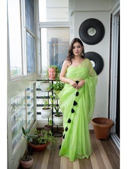 The Raksha Store - Women Green Kota Printed Saree with Unstitched Blouse