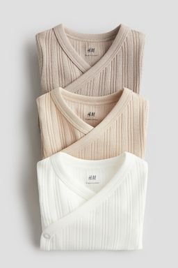 H&M - Beige 3-Pack Ribbed Wrapover Bodysuits