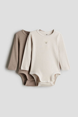 H&M - Beige 2-Pack Long-Sleeved Bodysuits
