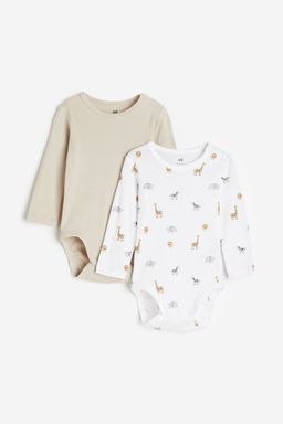H&M - White 2-Pack Long-Sleeved Bodysuits